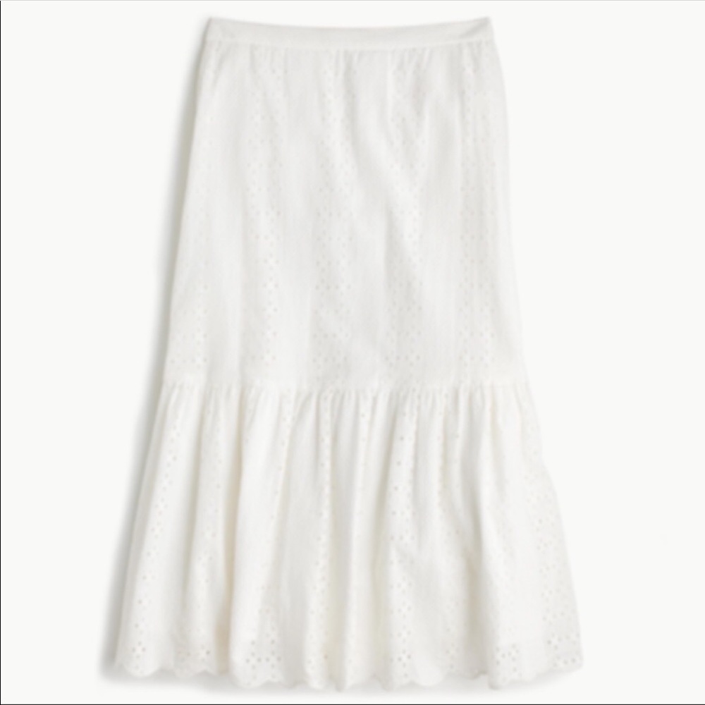 NWT JCREW white eyelet midi skirt T6